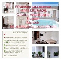 💫💥Cabañas Ariel Alberto Brandan y Franco Ríos 😊🌞💫💥ALQUILA CASA EN JESÚS MARÍA CÓRDOBA  Ubicación 👇 C. N González 145. A 4 Cuadras Del Anfiteatro José Hernández. La casa está equipada para que tengas una placentera estadía!Al igual que nuestra atención y predisposición hacia el huésped. Contamos con Servicios de  📌Ropa de cama , sábanas  📍Toallas  📌WiFi 📌Directv  📌 Aire Acondicionado  📌Vajilla muy completa ,microondas.  Contacto 👉🏻352548-6092 o al 3543624595 Llamadas y WhatsApp