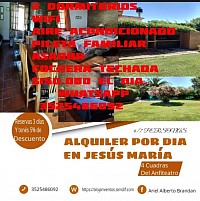 2 DORMITORIOS WIFI ,AIRE ACONDICIONADO, PILETA FAMILIAR 10× 5, ASADOR, COCHERA TECHADA,$150.000 EL DÍA COMPLETO, EQUIPADO PARA 6/7 PERSONAS 3525486092